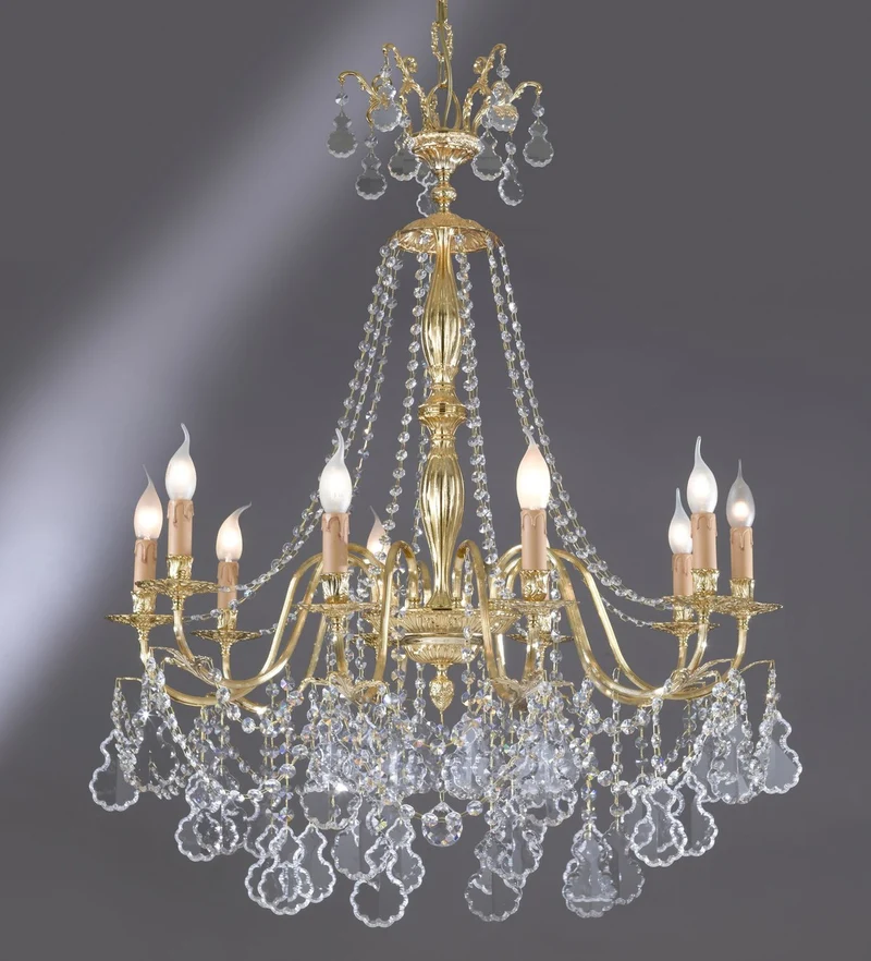 Casa Padrino Luxus Barock Kronleuchter Gold Ø 85 x H. 82 cm - Prunkvoller 8-flammiger Messing Kronleuchter - Barockstil Möbel