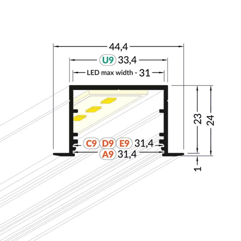 XXL Einbauprofil 200cm Weiß ohne Abdeckung für LED-Strips