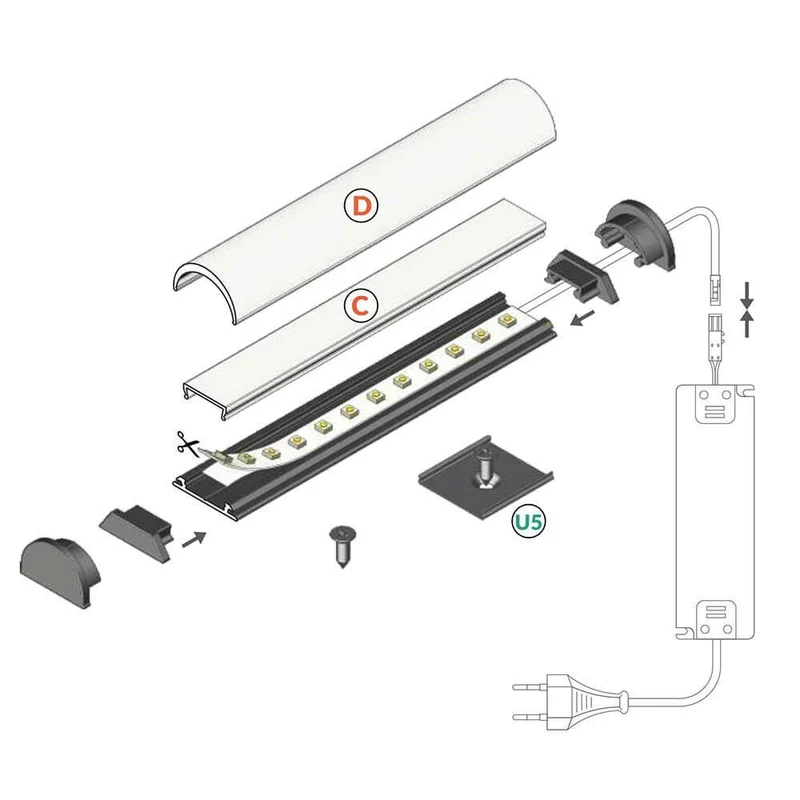 Aufbau-Biegeprofil 200cm Schwarz ohne Abdeckung für LED-Strips