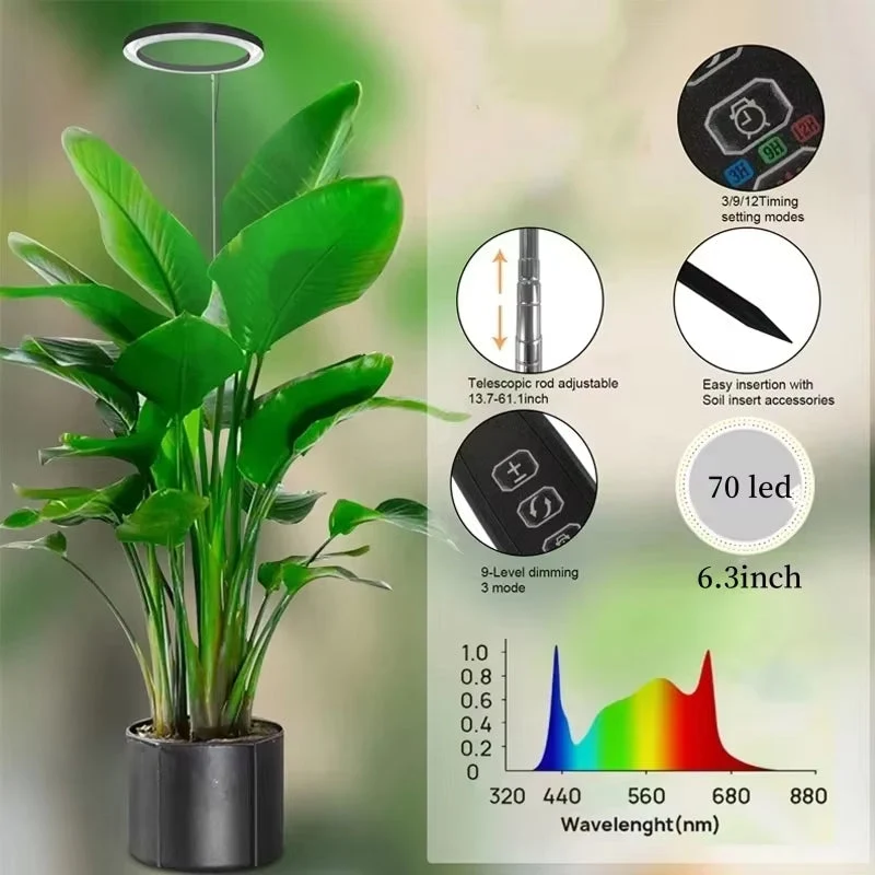 Verstelbare LED Groeilamp met Telescoopstandaard Automatische Timer Spectrum voor Sterke Kamerplanten | Sansoti