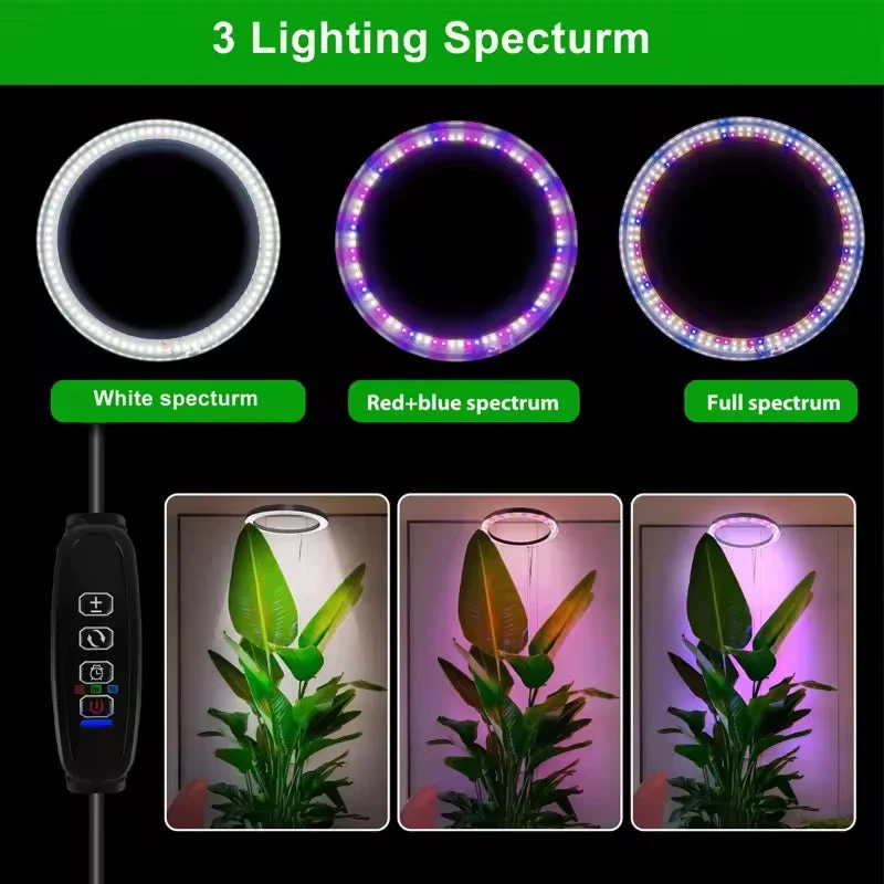 Verstelbare LED Groeilamp met Telescoopstandaard Automatische Timer Spectrum voor Sterke Kamerplanten | Sansoti