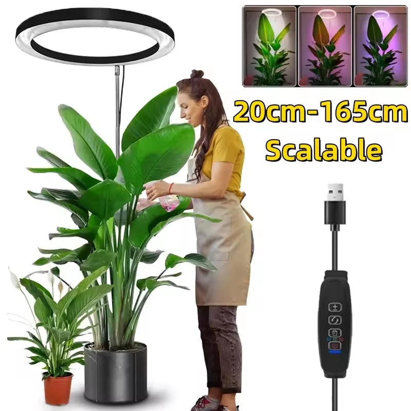 Verstelbare LED Groeilamp met Telescoopstandaard Automatische Timer Spectrum voor Sterke Kamerplanten | Sansoti