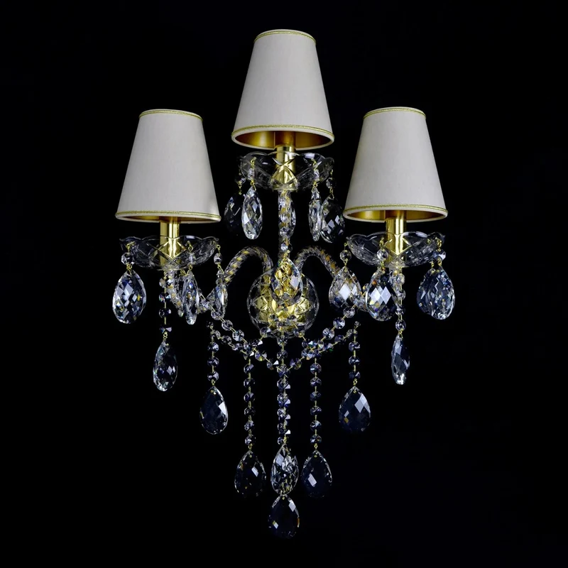 Casa Padrino Luxus Barock Kristall Wandleuchte Gold 43 x 18 x H. 52 cm - Prunkvolle Messing Wandleuchte mit böhmischem Kristallglas - Barock Möbel - Edel & Prunkvoll