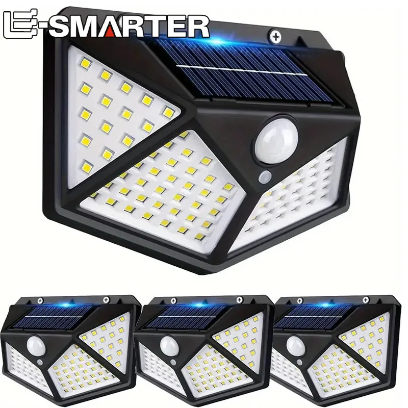 Zonne-energie Wandlamp Buiten 100 LED Bewegingssensor Waterdicht IP65 Zwart Veiligheidsverlichting Tuin | Sansoti