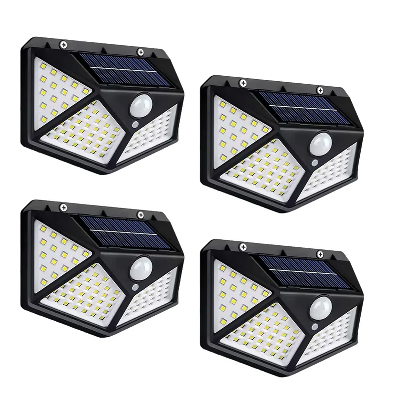 Zonne-energie Wandlamp Buiten 100 LED Bewegingssensor Waterdicht IP65 Zwart Veiligheidsverlichting Tuin | Sansoti