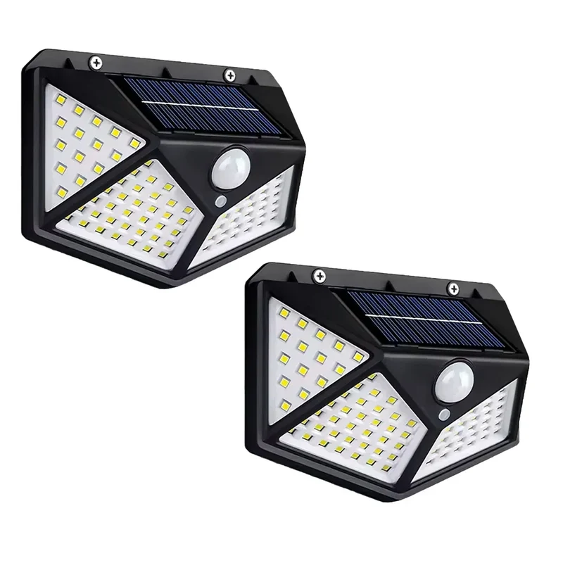 Zonne-energie Wandlamp Buiten 100 LED Bewegingssensor Waterdicht IP65 Zwart Veiligheidsverlichting Tuin | Sansoti