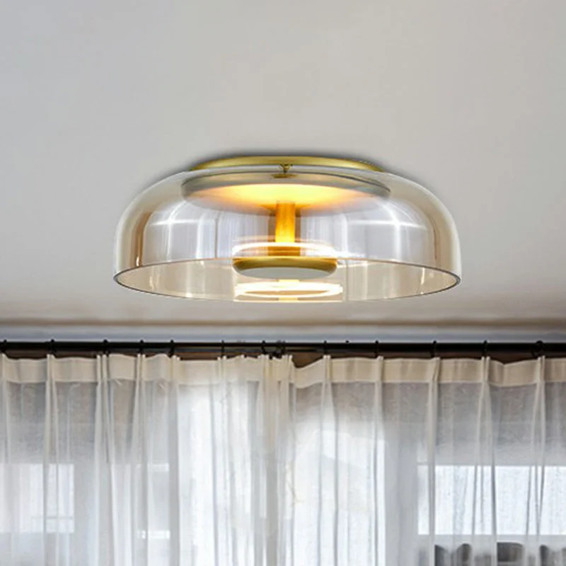 Glazen Plafonnier met Halbschalendesign – Stijlvolle LED-Plafondlamp voor Hal en Gang – Compacte Verlichting voor Lage Plafonds | Sansoti