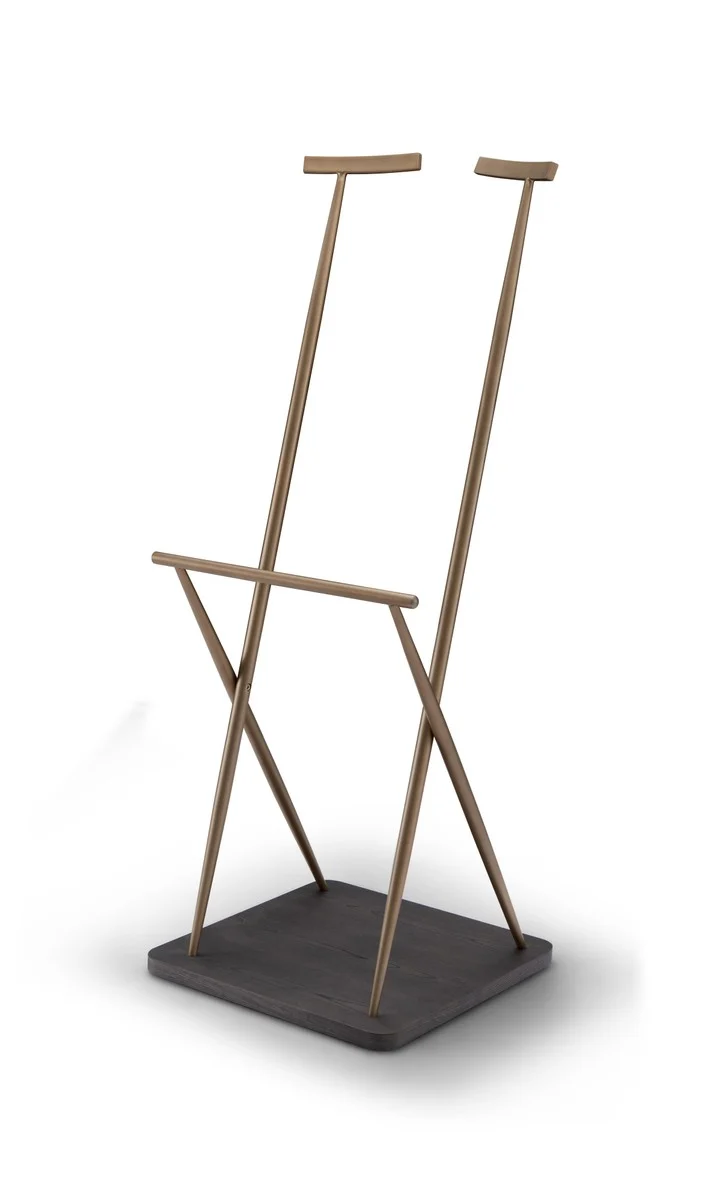 Casa Padrino Luxus Garderobenständer Dunkelgrau / Messing 57 x 55 x H. 142 cm - Garderobenständer mit Ulmenfurnier - Moderne Flur Möbel - Luxus Qualität