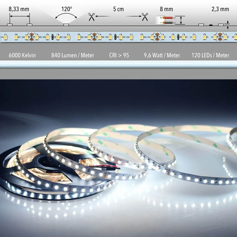 5m LED-Strip 9, 6 W/m Kaltweiß IP20
