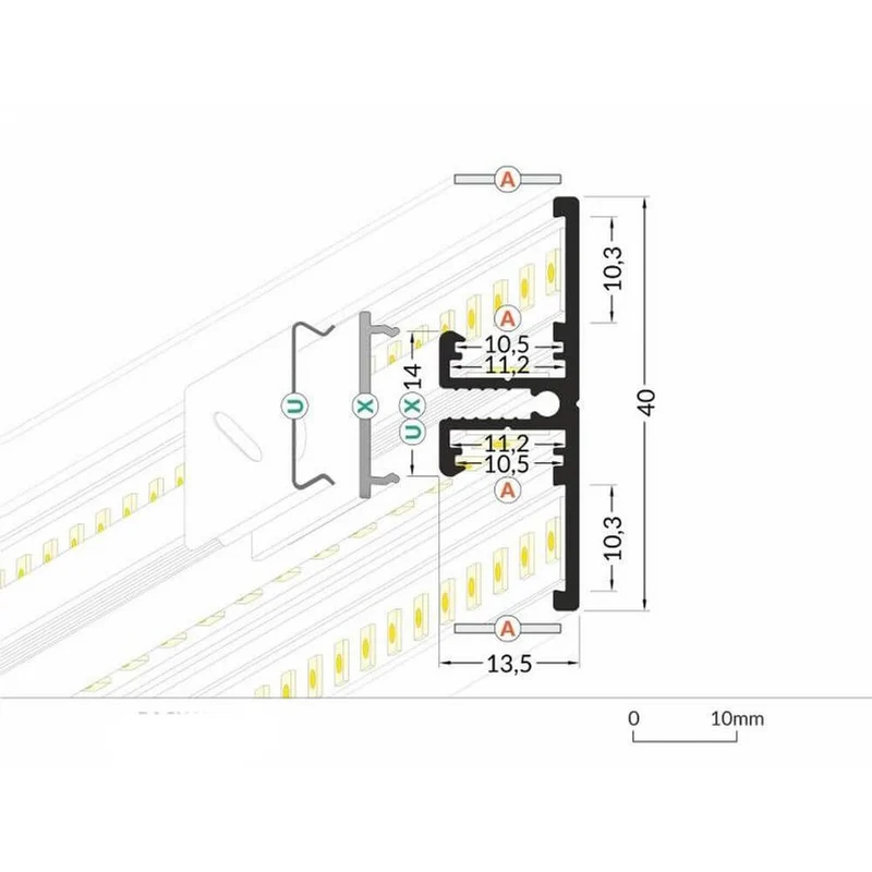 Aufbau-Wandprofil T-Form 200cm Alu-eloxiert für LED-Strips
