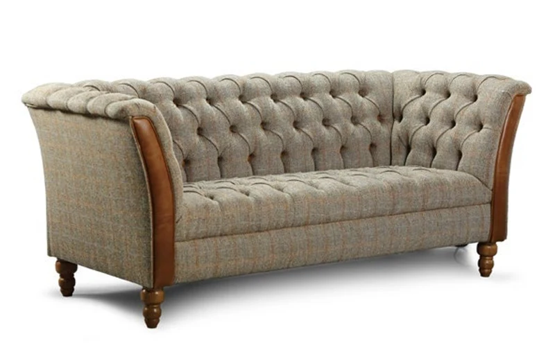 Casa Padrino Luxus Chesterfield 3er Sofa Cezar 213 x 87 x H. 77 cm - Elegantes Wohnzimmer 3er Sofa mit Echtleder - Chesterfield Wohnzimmer Möbel