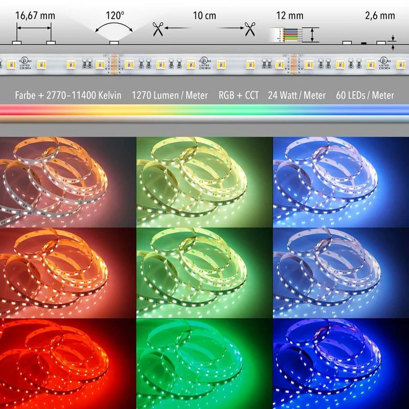 24 W/m RGB + CCT 5 in 1 LED 24V 5m LED-Strip IP63