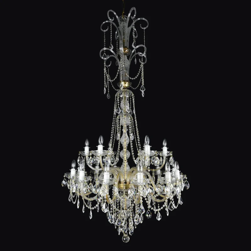 Casa Padrino Luxus Barock Kristall Kronleuchter Gold Ø 95 x H. 185 cm - Prunkvolle Messing Kronleuchter mit böhmischem Kristallglas - Barock Möbel - Edel & Prunkvoll