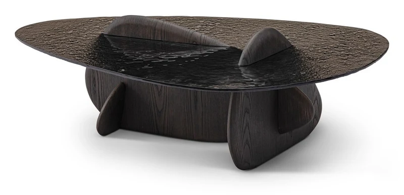 Casa Padrino Luxus Couchtisch Dunkelgrau / Grau 130 x 80 x H. 35 cm - Couchtisch mit Ulmenfurnier - Moderne Wohnzimmer Möbel - Luxus Qualität