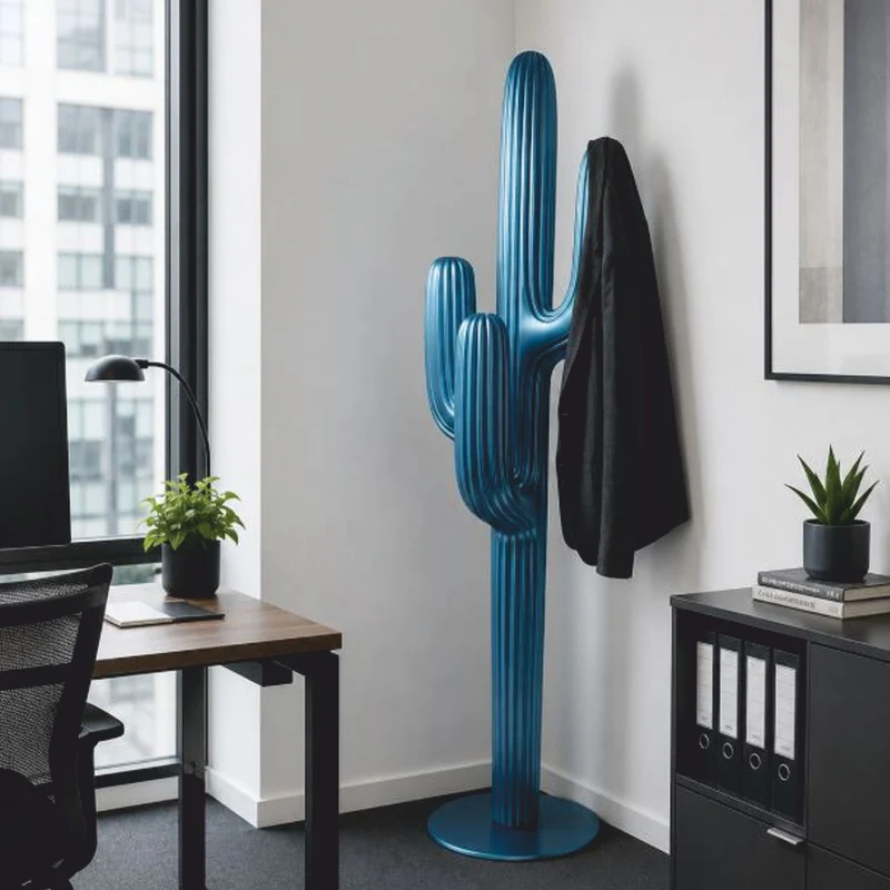 Casa Padrino XXL Deko Kaktus Blau Metallic H. 195 cm - Garderobenständer - Deko Accessoires