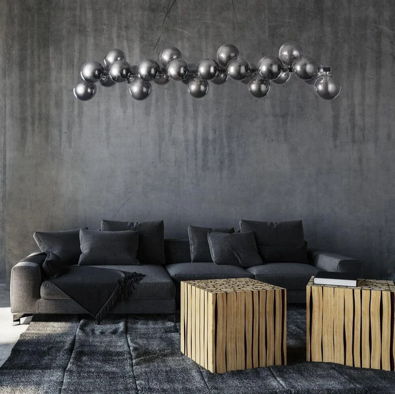 Moderne Esstischlampe Glob 120cm Chrom 25 Rauchgläser