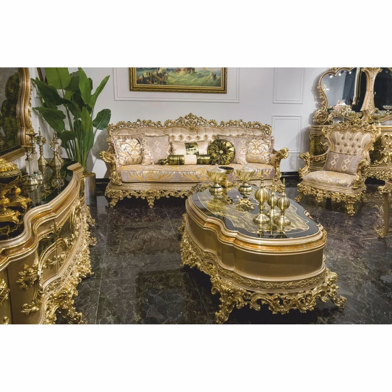 Casa Padrino Luxus Barock Sofa Grau / Gold 285 cm - Prunkvolles Barock Wohnzimmer Sofa - Barock Wohnzimmer Möbel