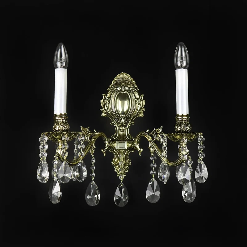 Casa Padrino Luxus Barock Kristall Wandleuchte Gold 38 x 34 x H. 21.5 cm - Prunkvolle Messing Wandleuchte mit böhmischem Kristallglas - Barock Möbel - Edel & Prunkvoll