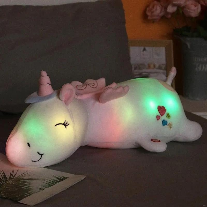 Oplichtende Knuffel Eenhoorn met LED-verlichting 60cm Pluche Nachtlampje Speelgoed voor Kinderen Slaapkamer | Sansoti
