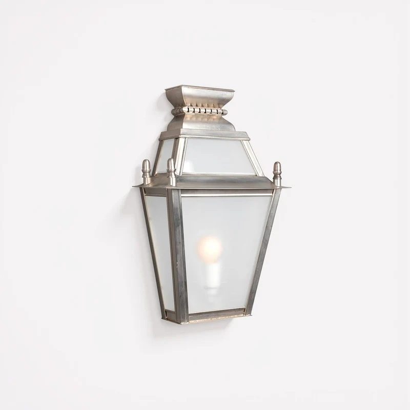 Casa Padrino Luxus Außen Laterne Messing Vernickelt B. 26 x H. 33 cm - Handgefertigte Laterne aus Schmiedeeisen - Luxus Kollektion - Edel & Prunkvoll
