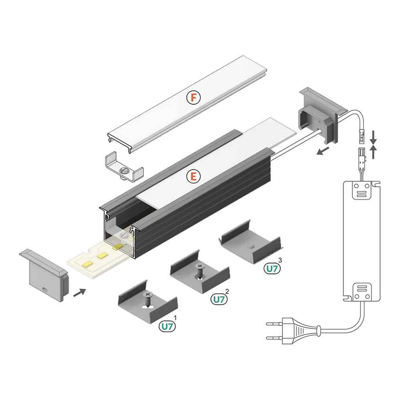 Einbauprofil tief 200cm Weiß ohne Abdeckung für LED-Strips