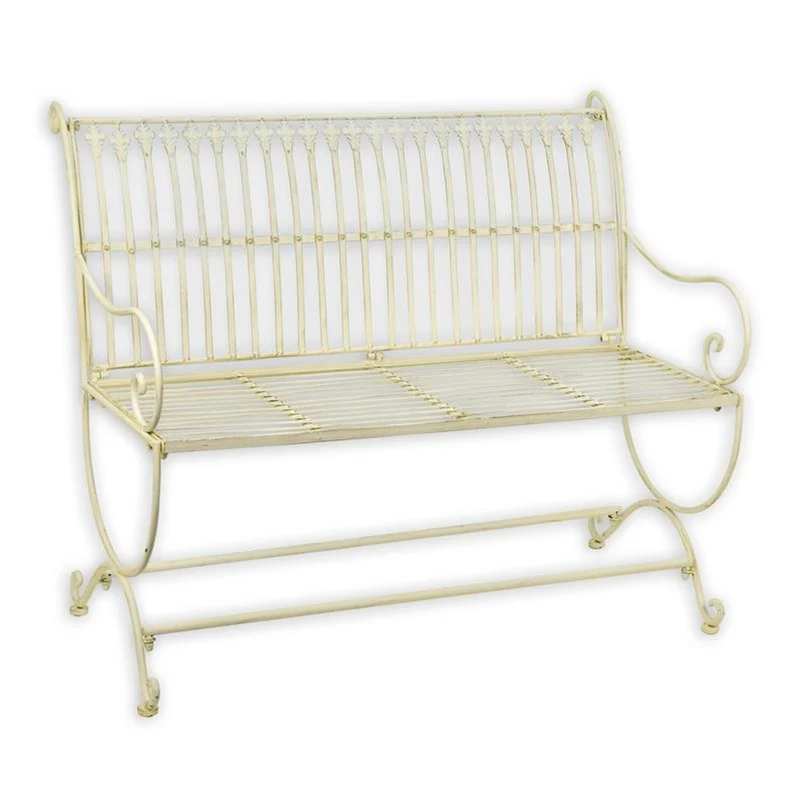 Casa Padrino Jugendstil Gartenbank Weiß 103,5 x 61 x H. 85,5 cm - Gartenmöbel im Jugendstil - Eisen Sitzbank - Balkon Möbel