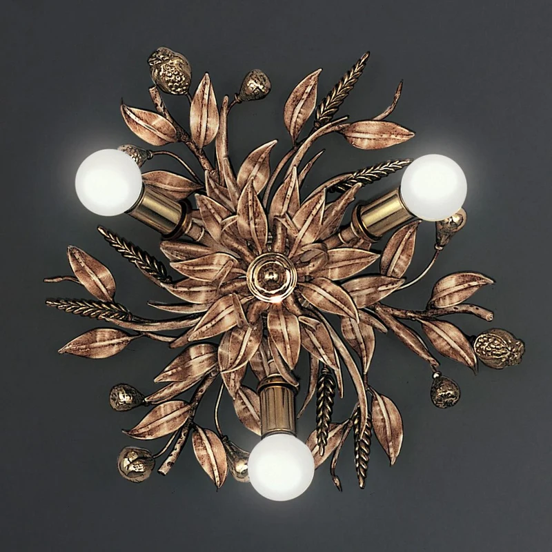 Casa Padrino Luxus Deckenleuchte Elfenbein Ø 45 x H. 12 cm - Handgefertigte Deckenleuchte aus Schmiedeeisen mit Weizenähren - Luxus Kollektion - Edel & Prunkvoll