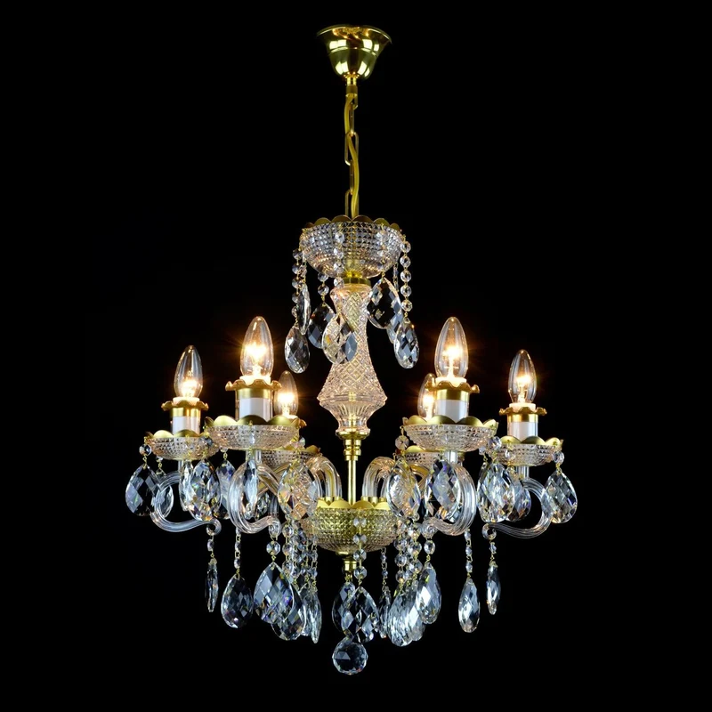 Casa Padrino Luxus Barock Kristall Kronleuchter Gold Ø 50 x H. 54 cm - Prunkvolle Messing Kronleuchter mit böhmischem Kristallglas - Barock Möbel - Edel & Prunkvoll