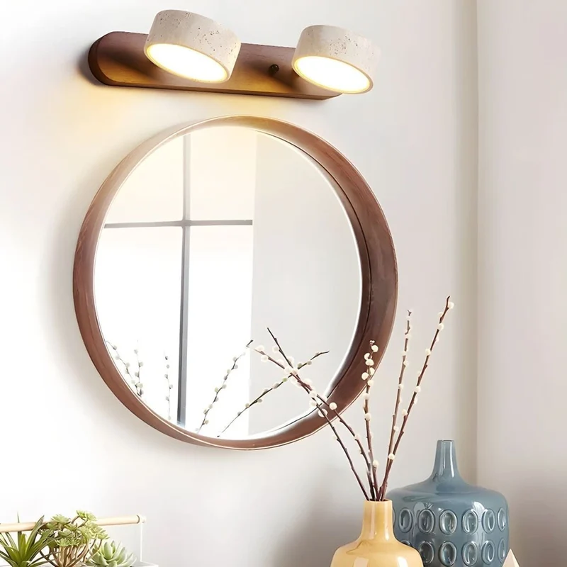 LED Wandlamp Travertijn Natuursteen met Houtaccent Warm Licht Architectonisch Sfeerverlichting Modern | Sansoti