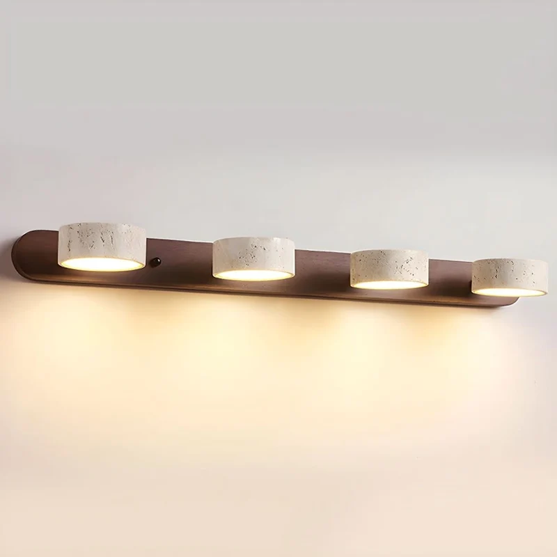 LED Wandlamp Travertijn Natuursteen met Houtaccent Warm Licht Architectonisch Sfeerverlichting Modern | Sansoti