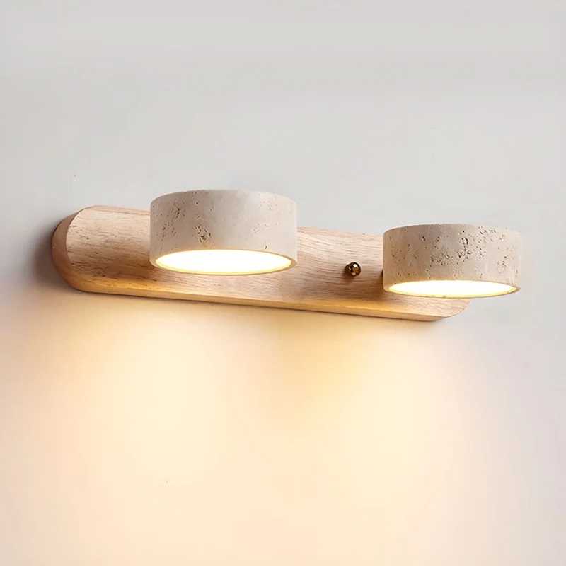 LED Wandlamp Travertijn Natuursteen met Houtaccent Warm Licht Architectonisch Sfeerverlichting Modern | Sansoti
