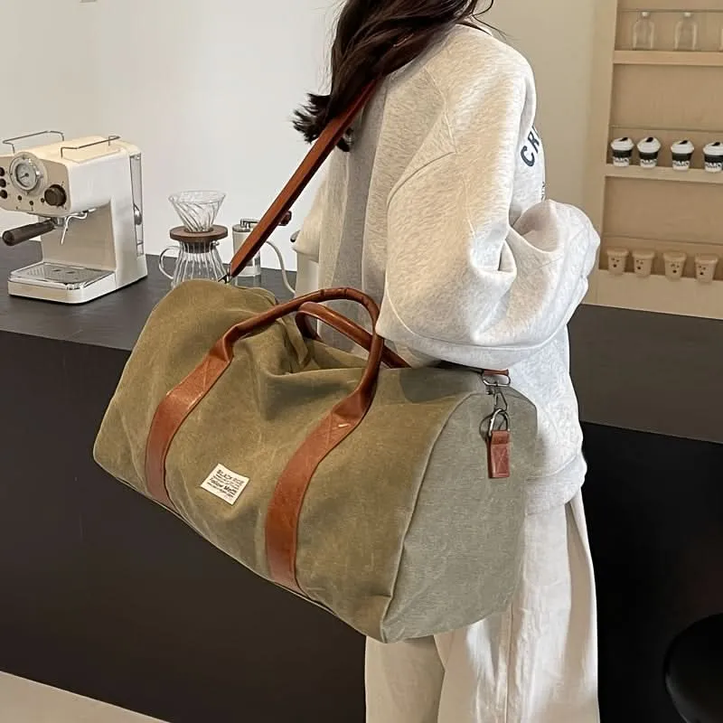 Vintage Weekendtas Canvas met Ruime Vakken voor Reizen Gym Sport Casual Retro Stijl Duffeltas Schoudertas | Sansoti
