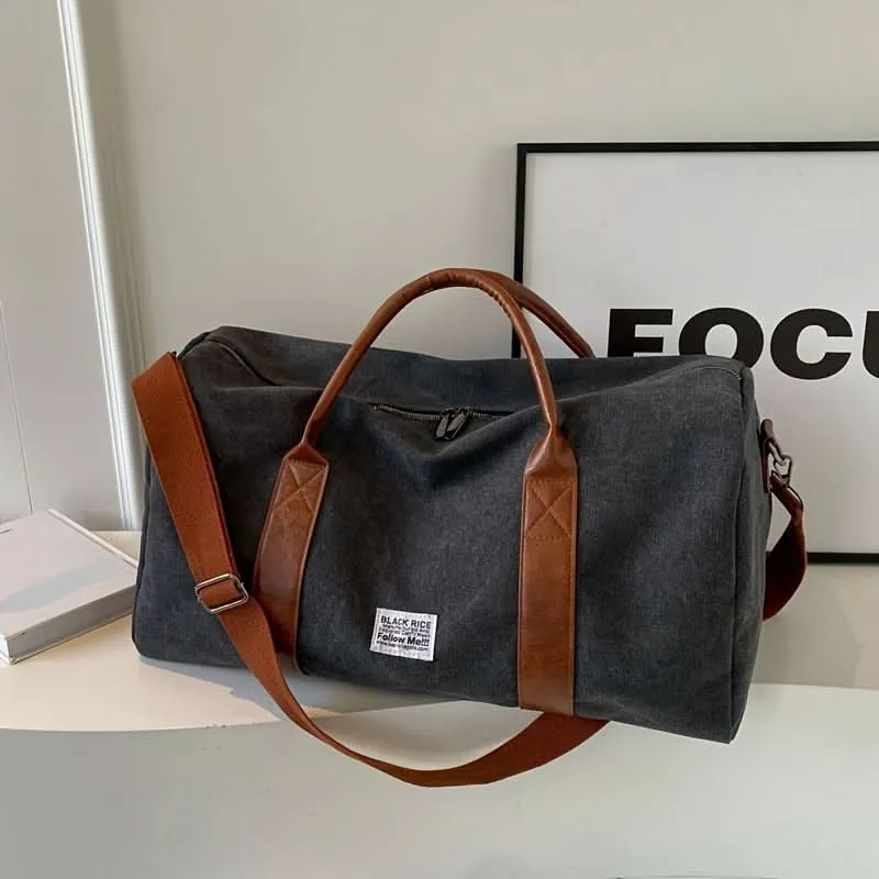 Vintage Weekendtas Canvas met Ruime Vakken voor Reizen Gym Sport Casual Retro Stijl Duffeltas Schoudertas | Sansoti
