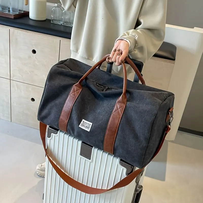 Vintage Weekendtas Canvas met Ruime Vakken voor Reizen Gym Sport Casual Retro Stijl Duffeltas Schoudertas | Sansoti