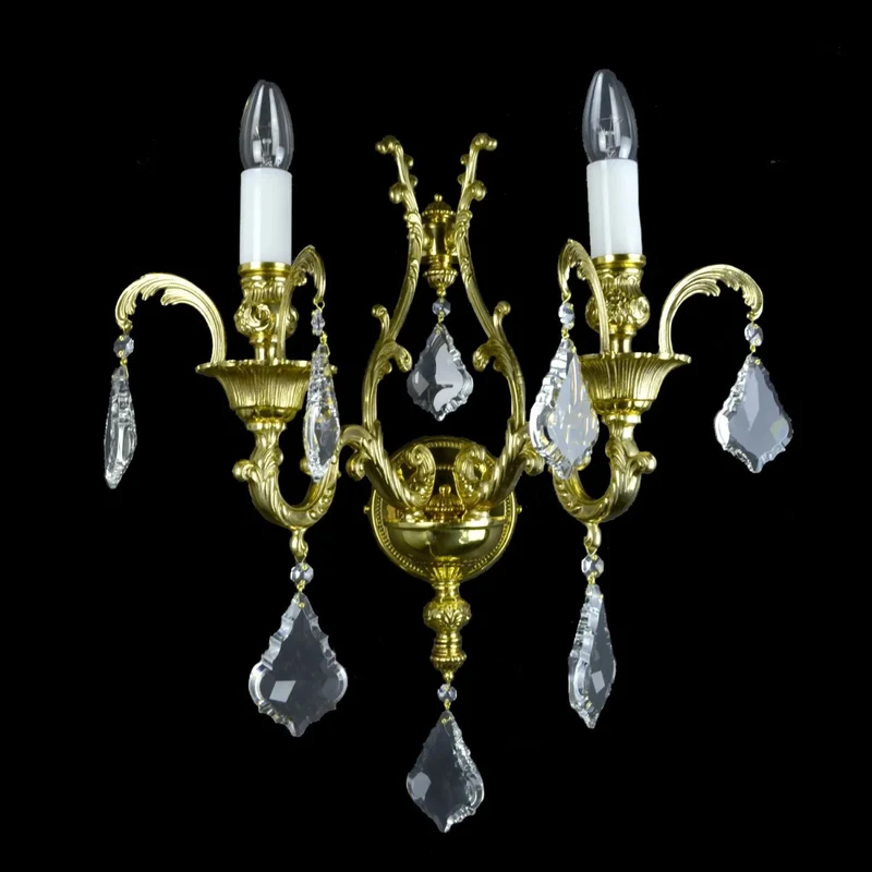 Casa Padrino Luxus Barock Kristall Wandleuchte Gold 40 x 28 x H. 54 cm - Prunkvolle Messing Wandleuchte mit böhmischem Kristallglas - Barock Möbel - Edel & Prunkvoll