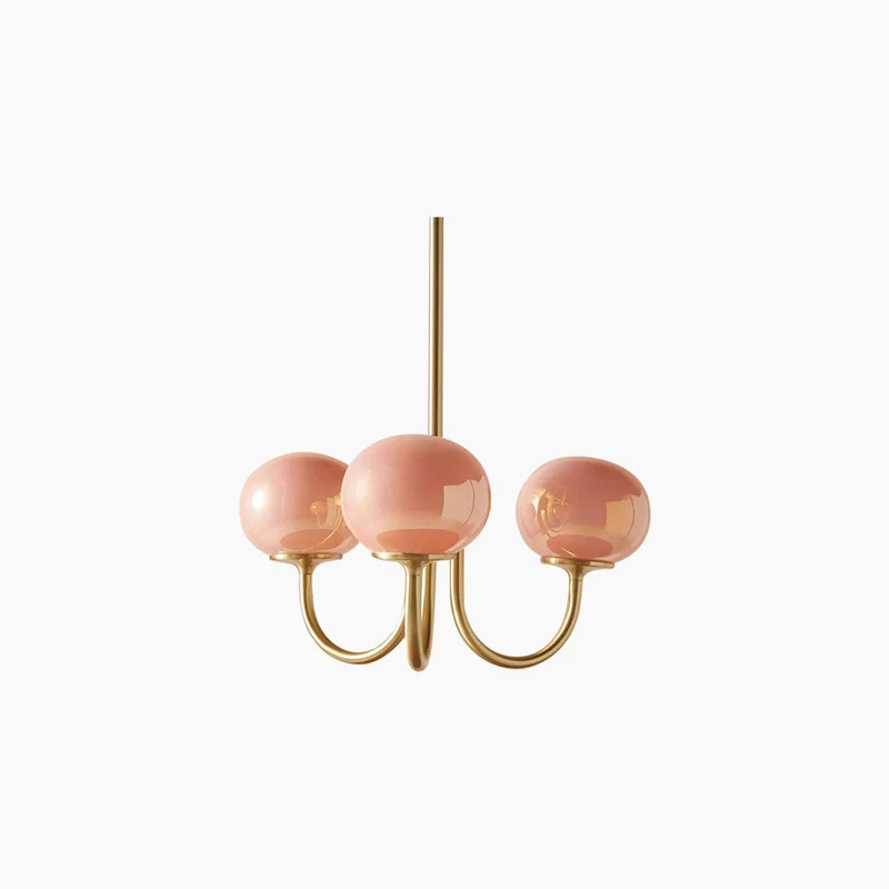 Glazen Bol Kroonluchter Goud Frame 3 of 5 Lichtpunten Roze Wit Modern Romantisch Elegante Hanglamp Woonkamer | Sansoti