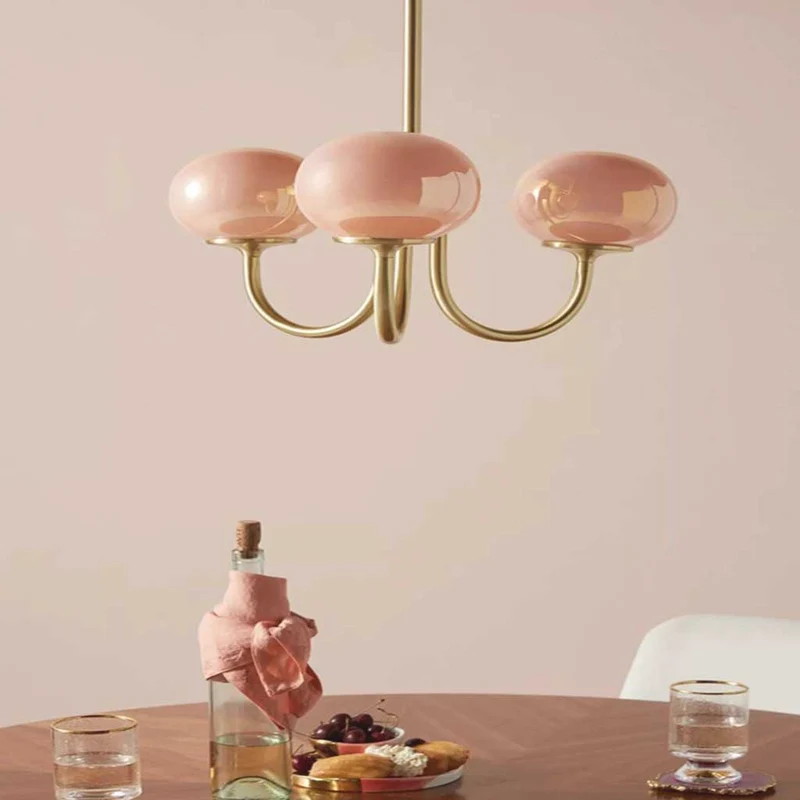 Glazen Bol Kroonluchter Goud Frame 3 of 5 Lichtpunten Roze Wit Modern Romantisch Elegante Hanglamp Woonkamer | Sansoti