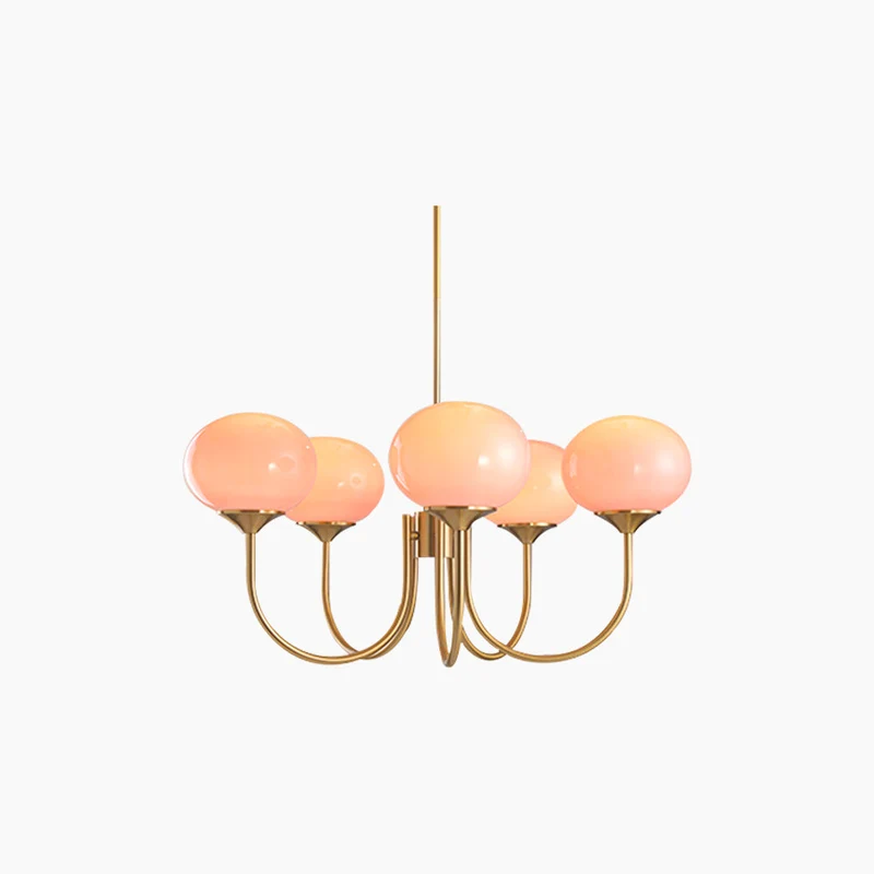 Glazen Bol Kroonluchter Goud Frame 3 of 5 Lichtpunten Roze Wit Modern Romantisch Elegante Hanglamp Woonkamer | Sansoti