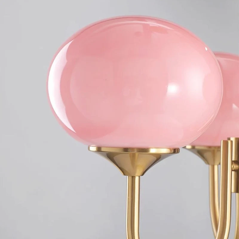 Glazen Bol Kroonluchter Goud Frame 3 of 5 Lichtpunten Roze Wit Modern Romantisch Elegante Hanglamp Woonkamer | Sansoti