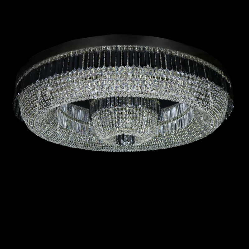 Casa Padrino Luxus Kristall Deckenleuchte Silber Ø 120 x H. 26 cm - Prunkvolle Messing Deckenleuchte mit böhmischem Kristallglas - Barock Möbel - Edel & Prunkvoll
