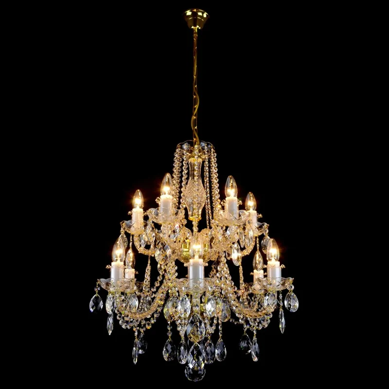 Casa Padrino Luxus Barock Kristall Kronleuchter Gold Ø 66 x H. 68 cm - Prunkvolle Messing Kronleuchter mit böhmischem Kristallglas - Barock Möbel - Edel & Prunkvoll