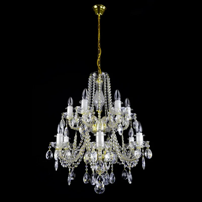 Casa Padrino Luxus Barock Kristall Kronleuchter Gold Ø 66 x H. 68 cm - Prunkvolle Messing Kronleuchter mit böhmischem Kristallglas - Barock Möbel - Edel & Prunkvoll
