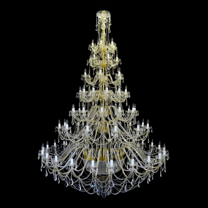 Casa Padrino Luxus Barock Kristall Kronleuchter Gold Ø 200 x H. 315 cm - Prunkvolle Messing Kronleuchter mit böhmischem Kristallglas - Barock Möbel - Edel & Prunkvoll