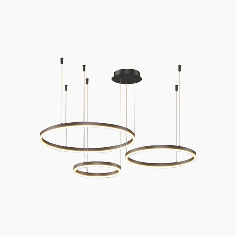 Dimbare Aluminium Kroonluchter met Ringen Zwart Goud Instelbaar LED Licht Moderne Hanglamp Woonkamer | Sansoti