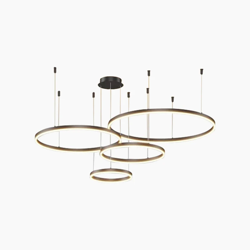 Dimbare Aluminium Kroonluchter met Ringen Zwart Goud Instelbaar LED Licht Moderne Hanglamp Woonkamer | Sansoti
