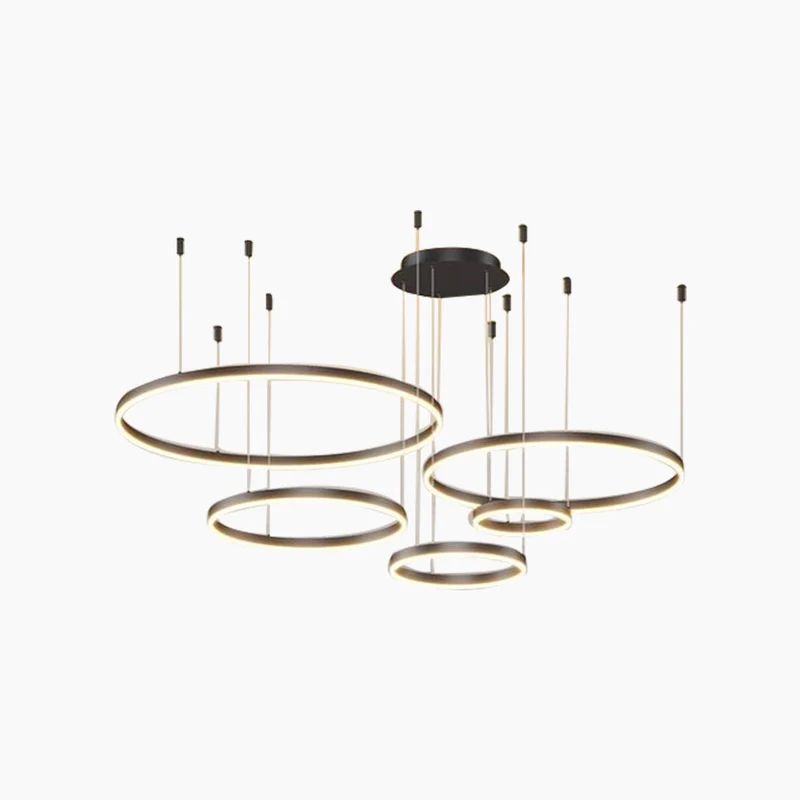 Dimbare Aluminium Kroonluchter met Ringen Zwart Goud Instelbaar LED Licht Moderne Hanglamp Woonkamer | Sansoti