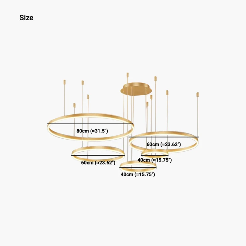Dimbare Aluminium Kroonluchter met Ringen Zwart Goud Instelbaar LED Licht Moderne Hanglamp Woonkamer | Sansoti