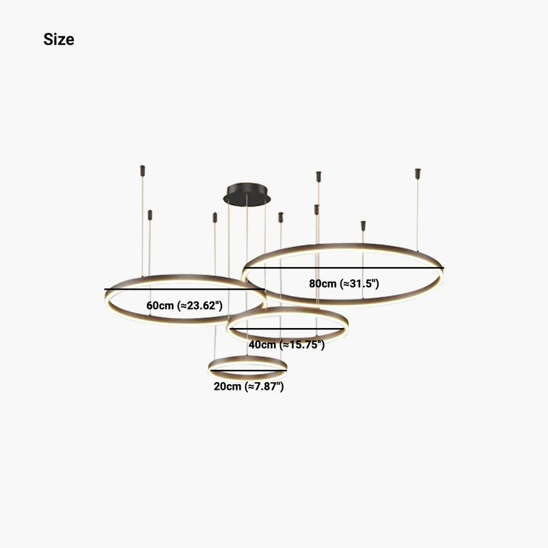 Dimbare Aluminium Kroonluchter met Ringen Zwart Goud Instelbaar LED Licht Moderne Hanglamp Woonkamer | Sansoti