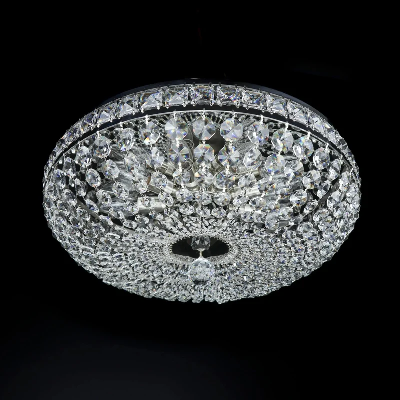 Casa Padrino Luxus Barock Kristall Deckenleuchte Silber Ø 50 x H. 18 cm - Prunkvolle Messing Deckenleuchte mit böhmischem Kristallglas - Barock Möbel - Edel & Prunkvoll