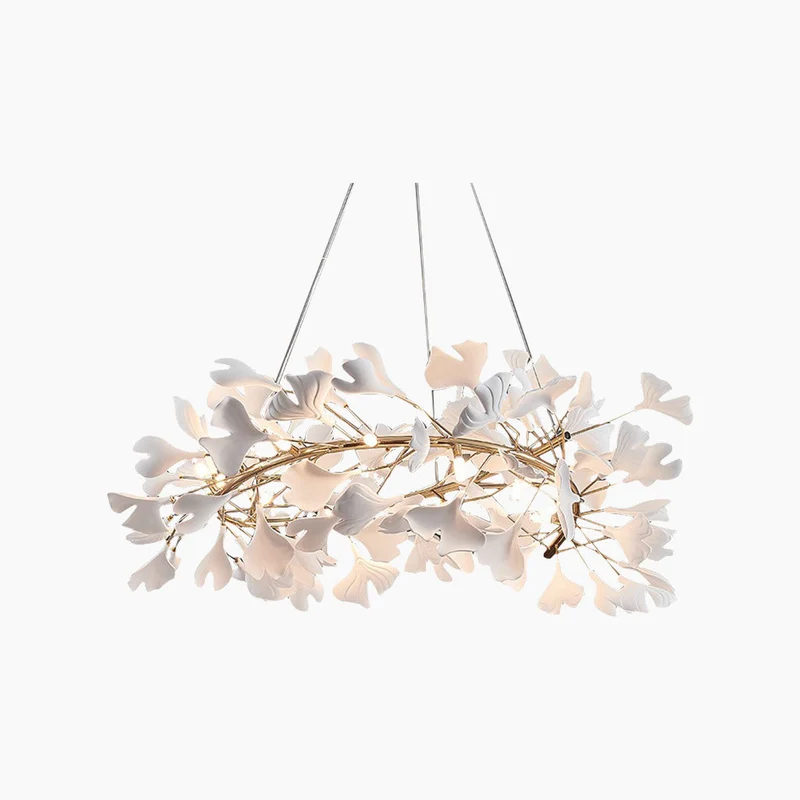 Keramische Kroonluchter Ginkgo Bladeren Wit Goud LED Plafondlamp Eetkamer Woonkamer Modern Scandinavisch | Sansoti